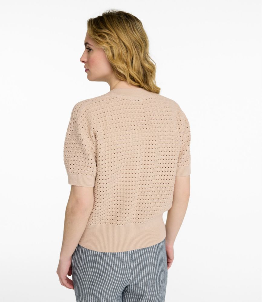 Women's Sunwashed Openwork Sweater, Short-Sleeve Henley