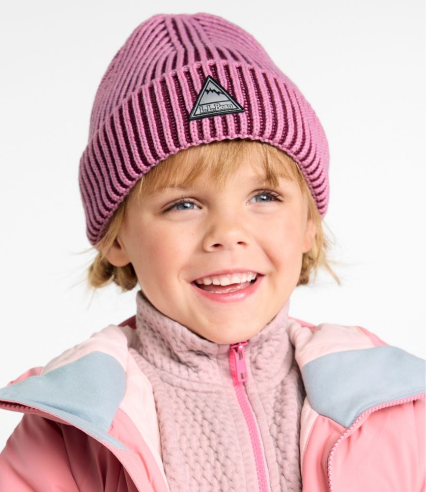 Kids' Chunky Rib Reflective Beanie Hat, Classic Navy/Deep Glacier Blue, small image number 2