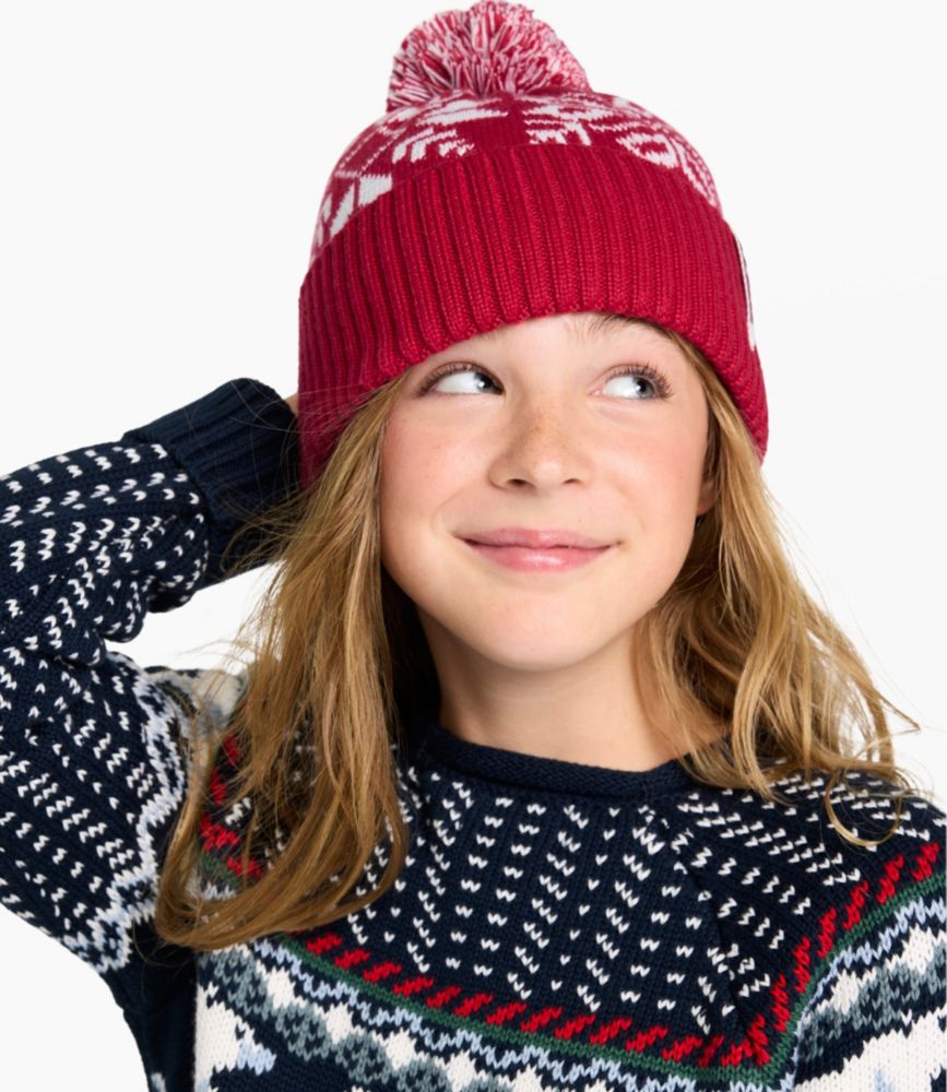 Kids' Snowflake Chunky Yarn Pom Hat