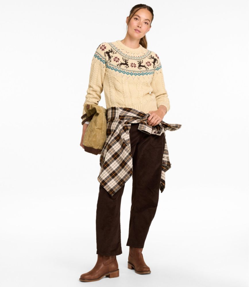 Women's Signature Cotton Fisherman Sweater, Crewneck Fair Isle