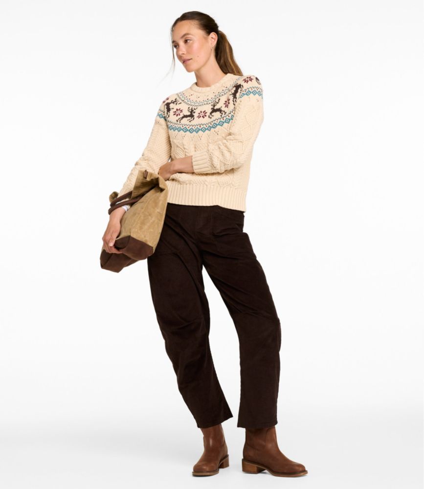 Women's Signature Cotton Fisherman Sweater, Crewneck Fair Isle