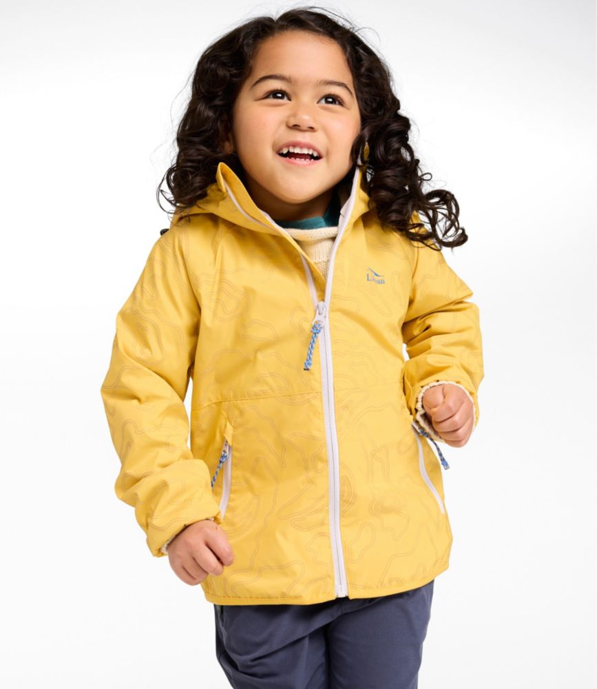 Kids' Wind and Rain Jacket, Lined & Reflective Zipper, Field Gold Reflective Topo, small image number 2