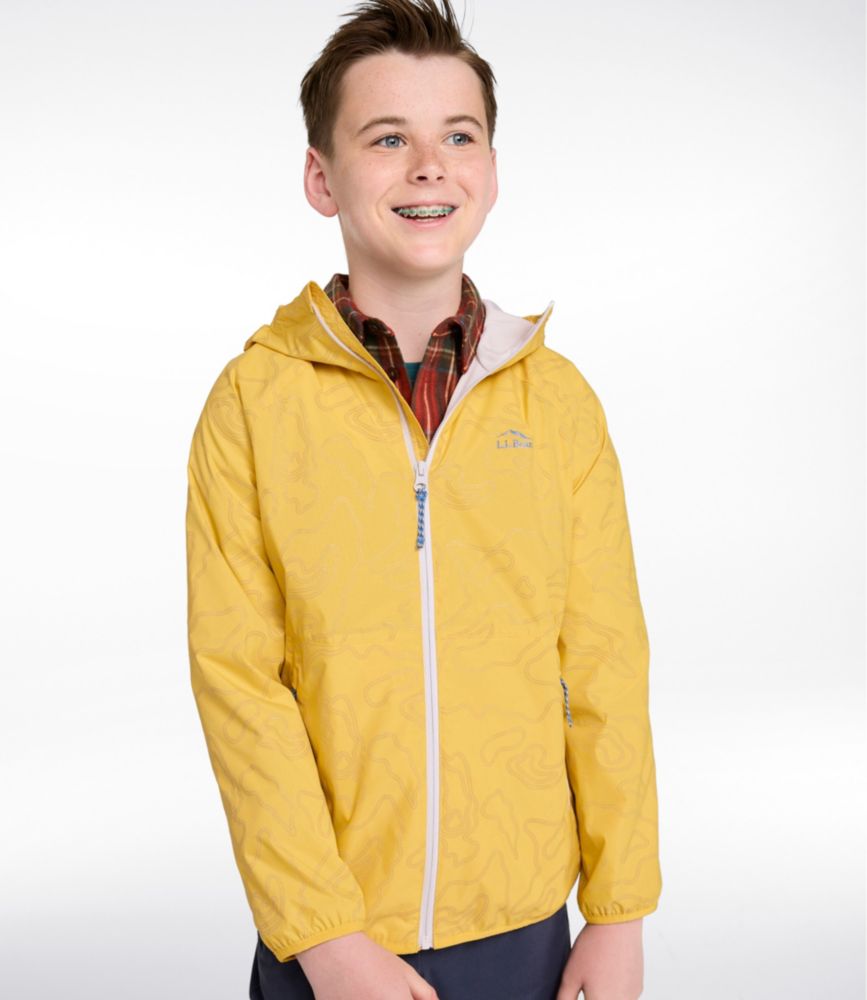 Kids' Wind and Rain Jacket, Lined & Reflective Zipper, Field Gold Reflective Topo, small image number 3