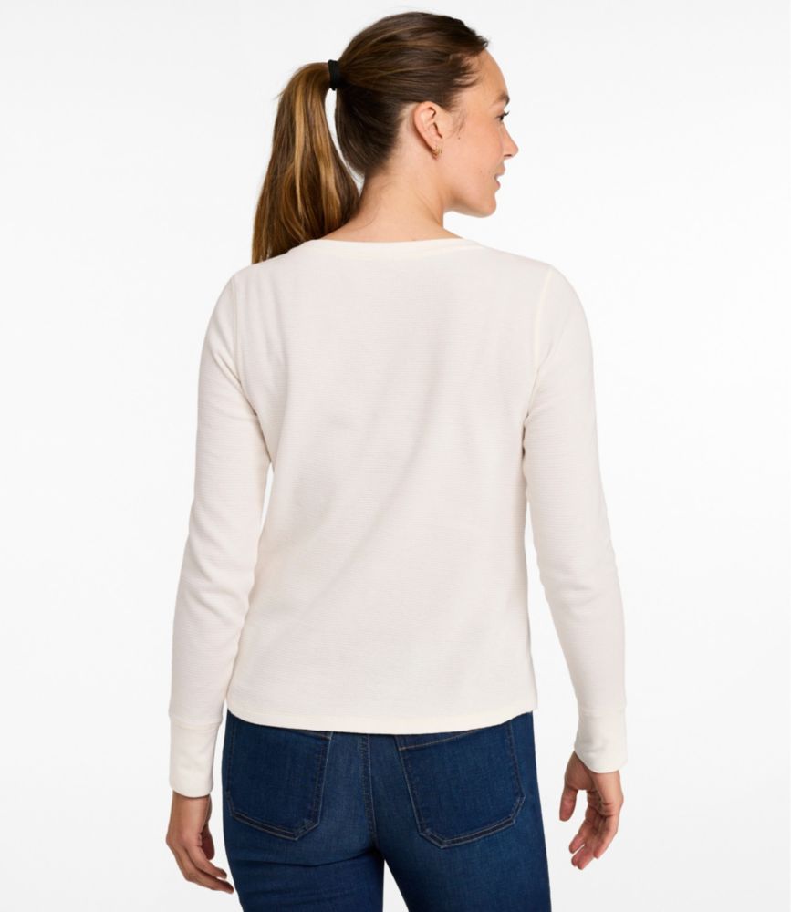 Women's Waffle-Knit Top, Long-Sleeve Jewelneck, Carbon Navy Heather, small image number 3
