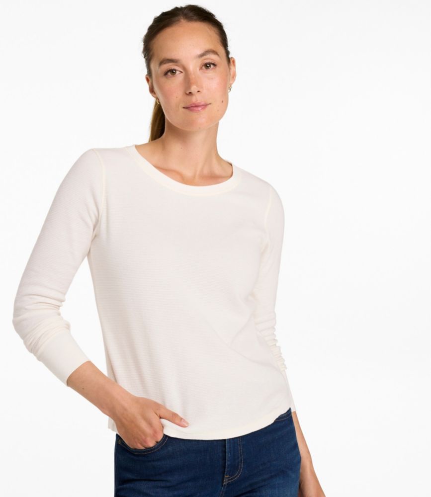 Women's Waffle-Knit Top, Long-Sleeve Jewelneck, Carbon Navy Heather, small image number 5