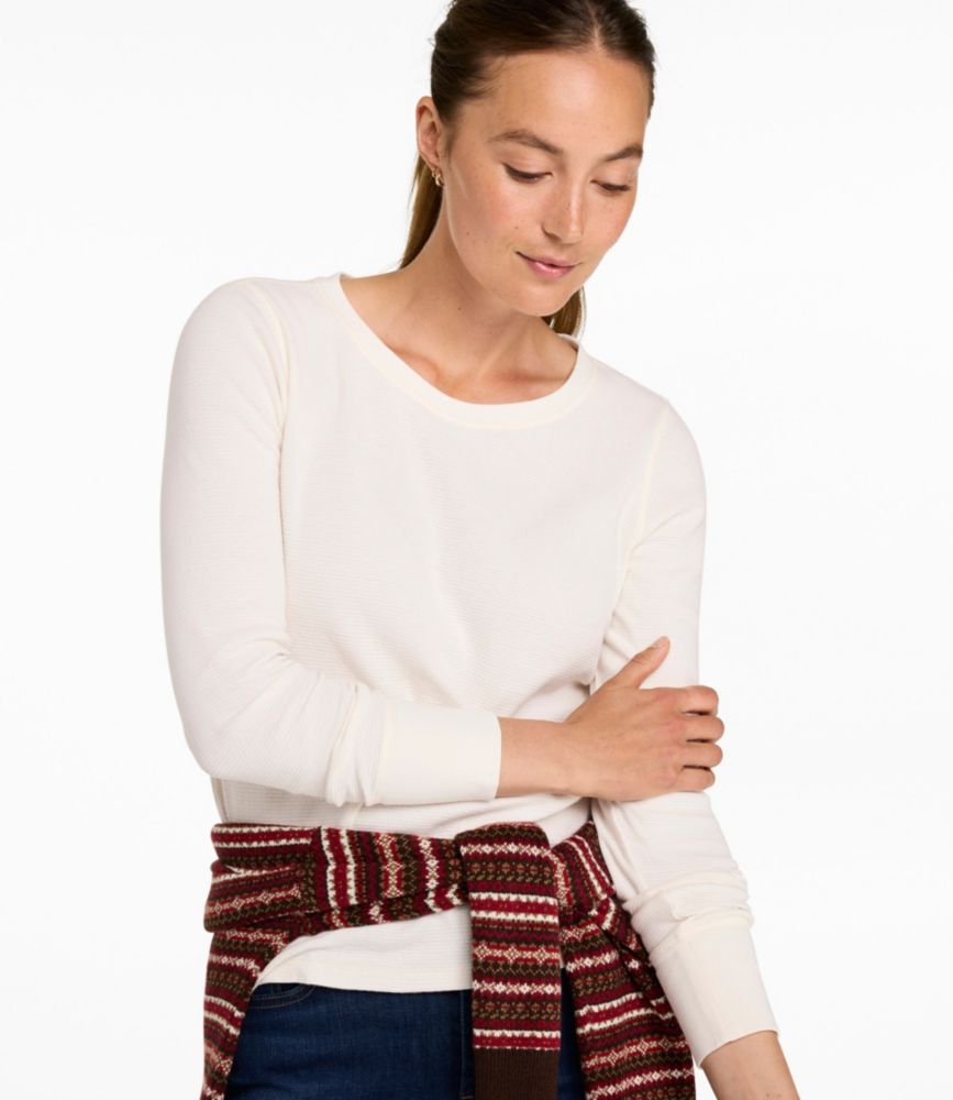 Women's Waffle-Knit Top, Long-Sleeve Jewelneck, Carbon Navy Heather, small image number 6