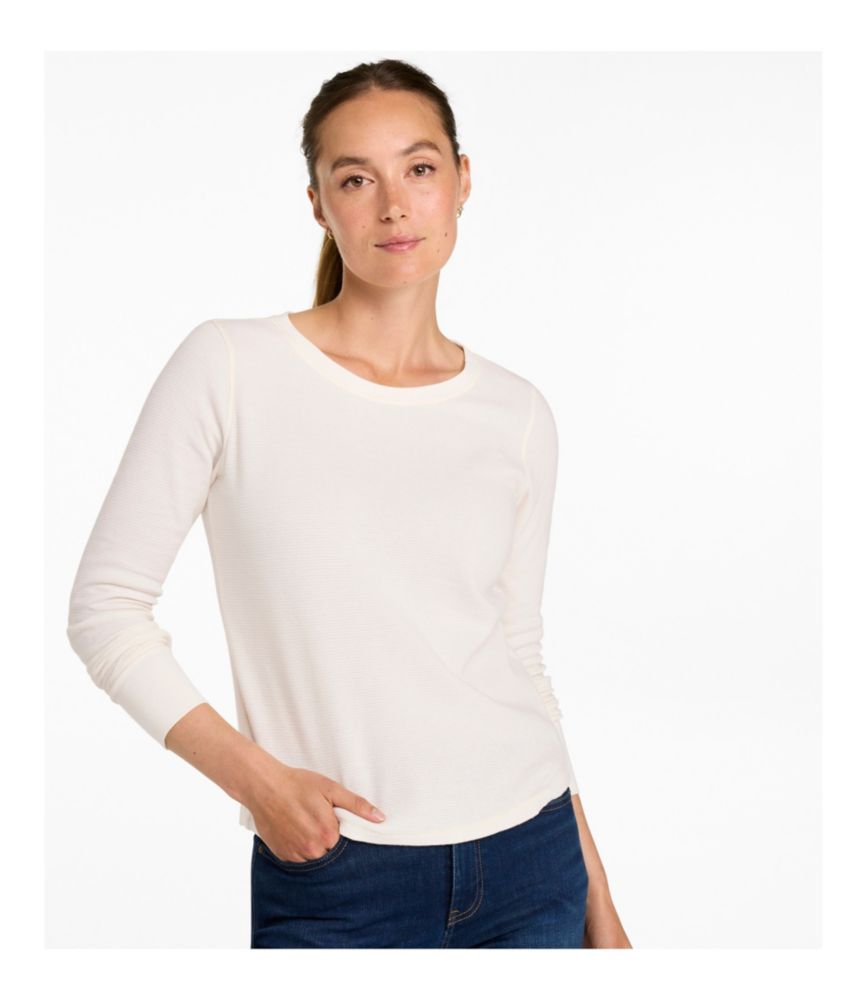 Women's Waffle-Knit Top, Long-Sleeve Jewelneck
