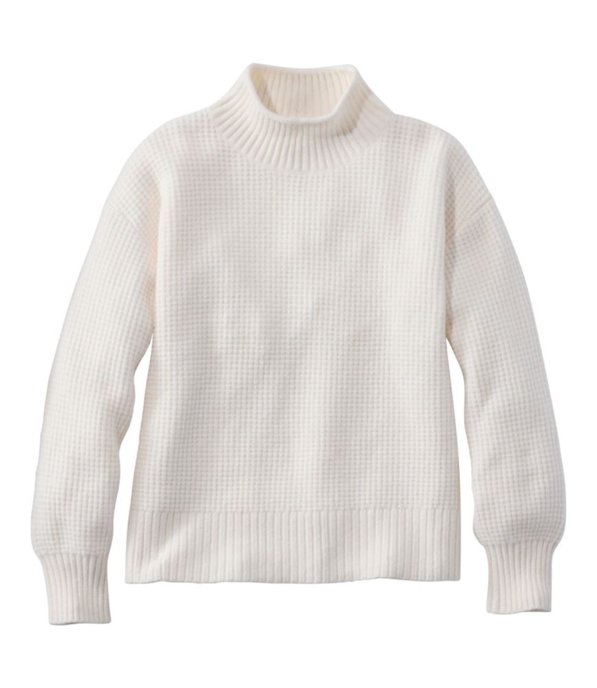 Women's Supersoft Waffle Sweater, Mockneck, Bone, small image number 1