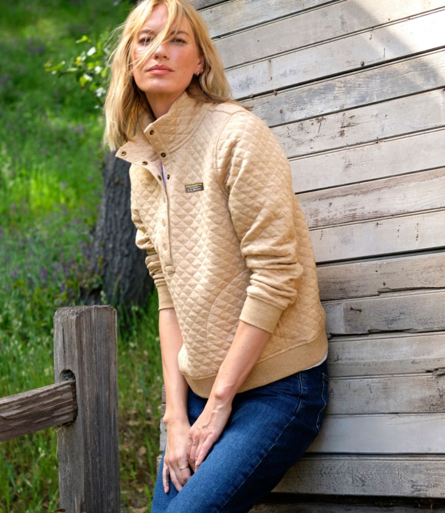 Women's Quilted Half-Snap Sweatshirt, Classic Navy, small image number 7