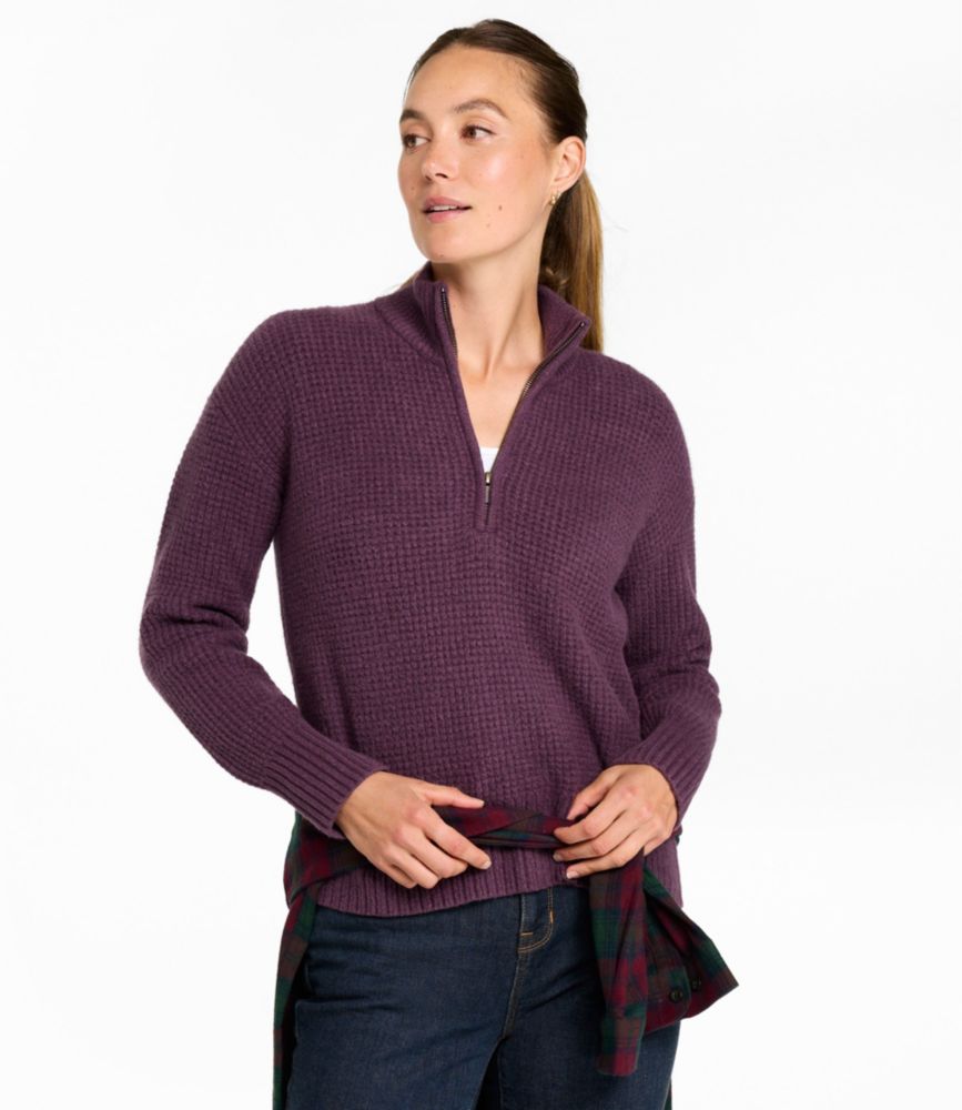 Women's Supersoft Waffle Sweater, Quarter-Zip, Bone, small image number 6