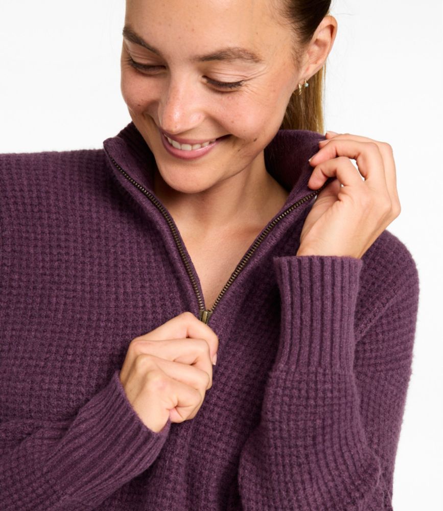 Women's Supersoft Waffle Sweater, Quarter-Zip, Bone, small image number 8