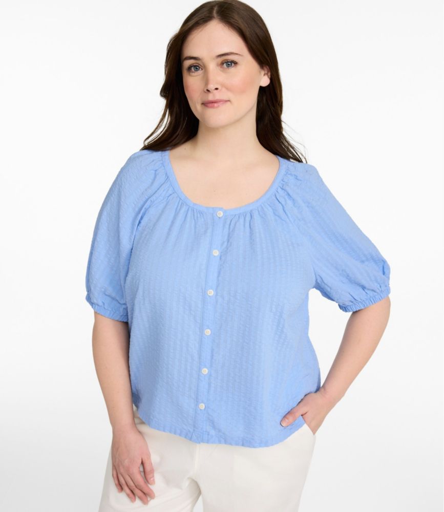 Women's Bean's Seacoast Seersucker Scoopneck Shirt, Classic Navy, small image number 2