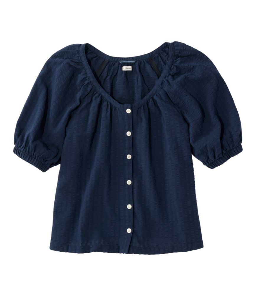 Women's Bean's Seacoast Seersucker Scoopneck Shirt, Classic Navy, small image number 1