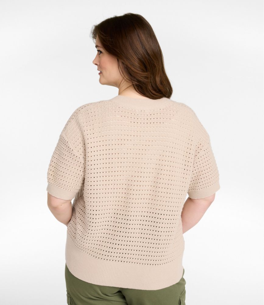 Women's Sunwashed Openwork Sweater, Short-Sleeve Henley
