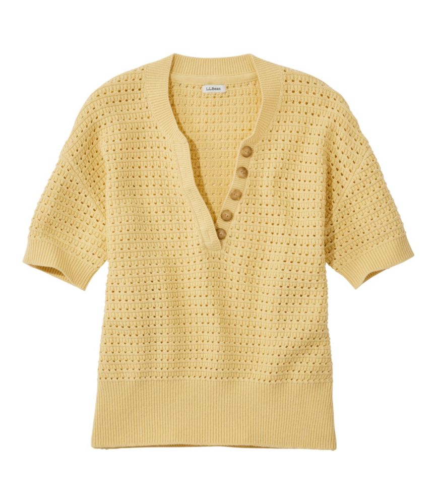 Women's Sunwashed Openwork Sweater, Short-Sleeve Henley