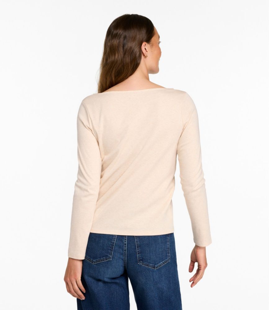Women's Pima Cotton Tee, Long-Sleeve Open V-Neck, Deep Lake, small image number 3