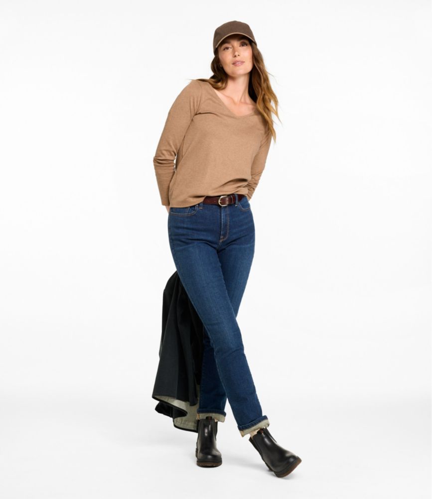 Women's Pima Cotton Tee, Long-Sleeve Open V-Neck, Deep Lake, small image number 5