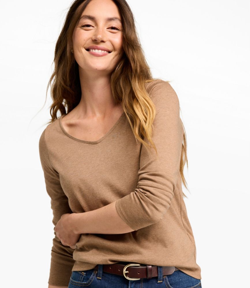 Women's Pima Cotton Tee, Long-Sleeve Open V-Neck