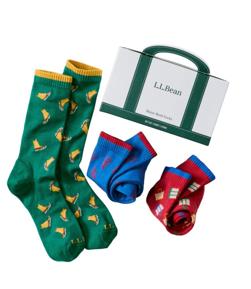 Adults' L.L.Bean Maine Motif Socks Gift Set, 3-Pack