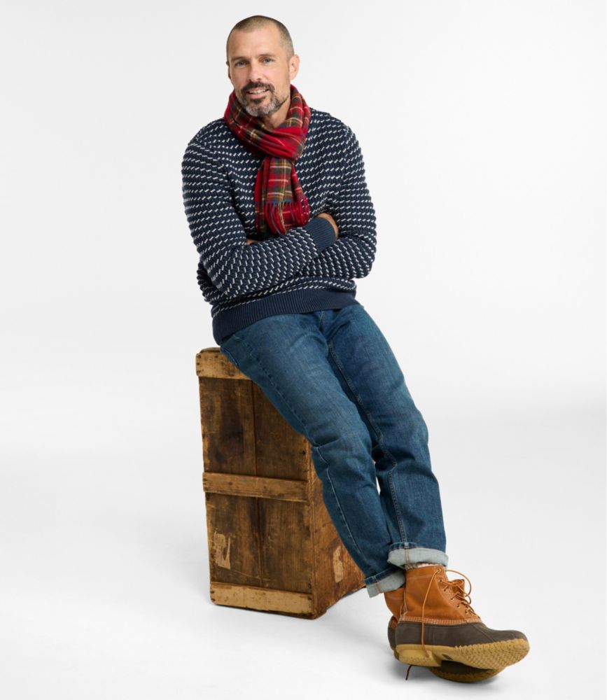 Men's Organic Cotton Waffle Sweater, Rollneck Crew, Bird's-Eye
