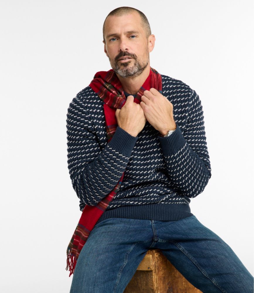 Men's Organic Cotton Waffle Sweater, Rollneck Crew, Bird's-Eye
