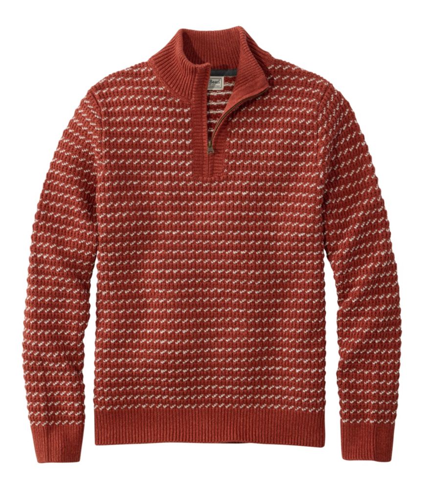 Men's Organic Cotton Waffle Sweater, Quarter Zip, Bird's-Eye