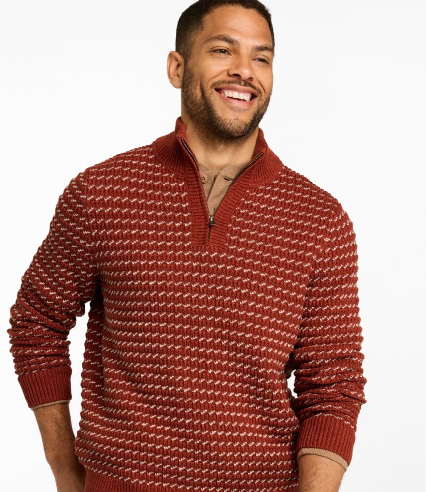 Men's Organic Cotton Waffle Sweater, Quarter Zip, Bird's-Eye