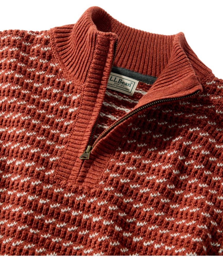 Men's Organic Cotton Waffle Sweater, Quarter Zip, Bird's-Eye
