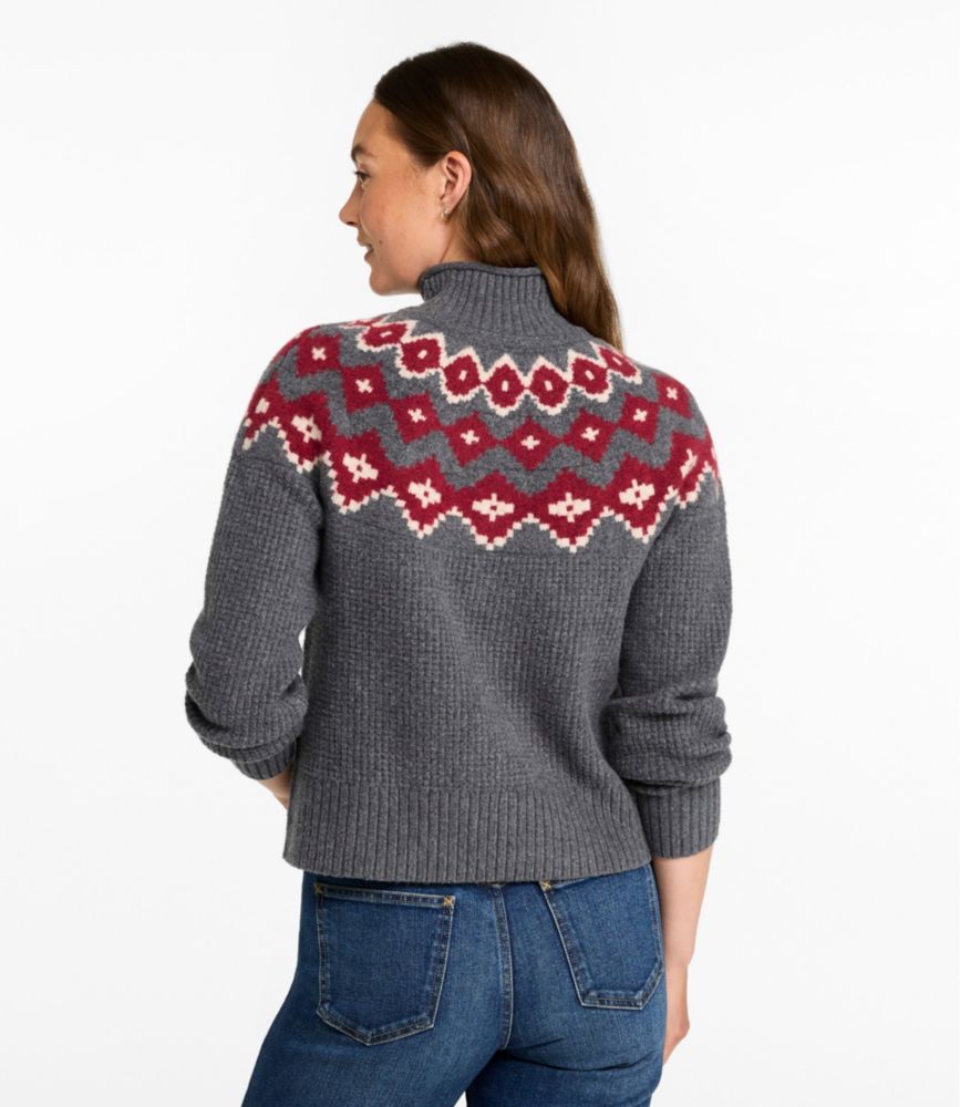 Women's Supersoft Waffle Sweater, Mockneck Fair Isle, Camel Heather Fair Isle, small image number 3
