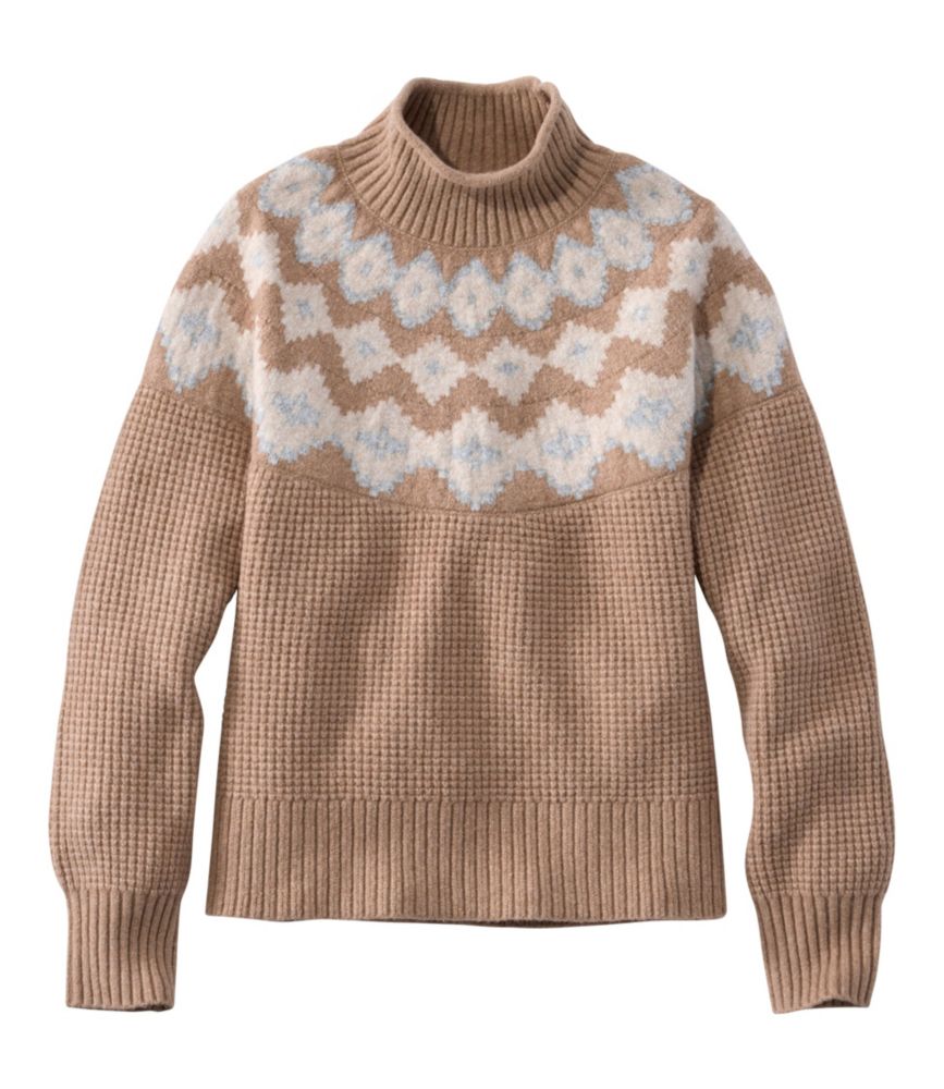 Women's Supersoft Waffle Sweater, Mockneck Fair Isle, Camel Heather Fair Isle, small image number 1