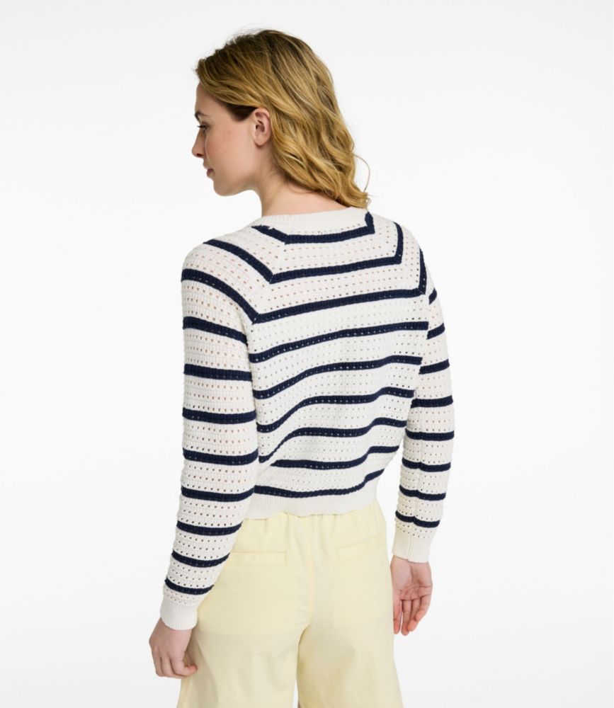 Women's Sunwashed Openwork Sweater, Crewneck Stripe, Sea Salt/Classic Navy, small image number 3