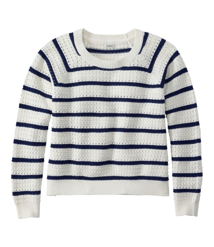 Women's Sunwashed Openwork Sweater, Crewneck Stripe