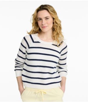 Women's Sunwashed Openwork Sweater, Crewneck Stripe, New