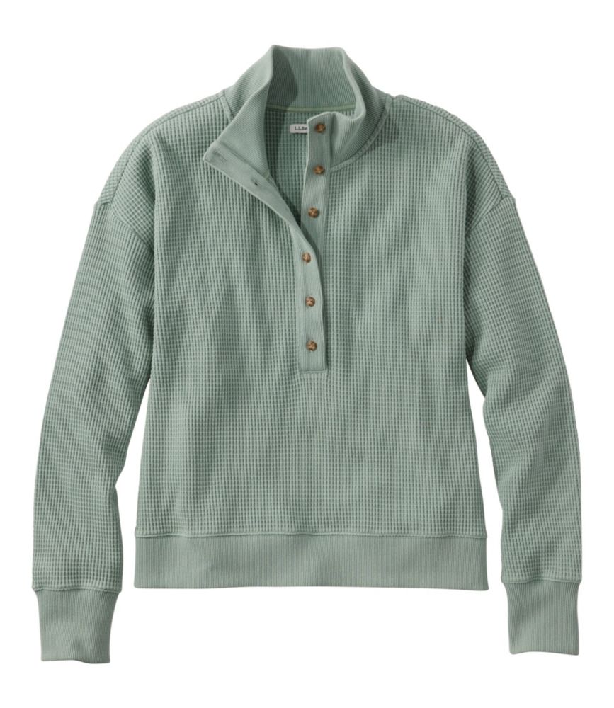 Women's Sunwashed Waffle Top, Mockneck Henley