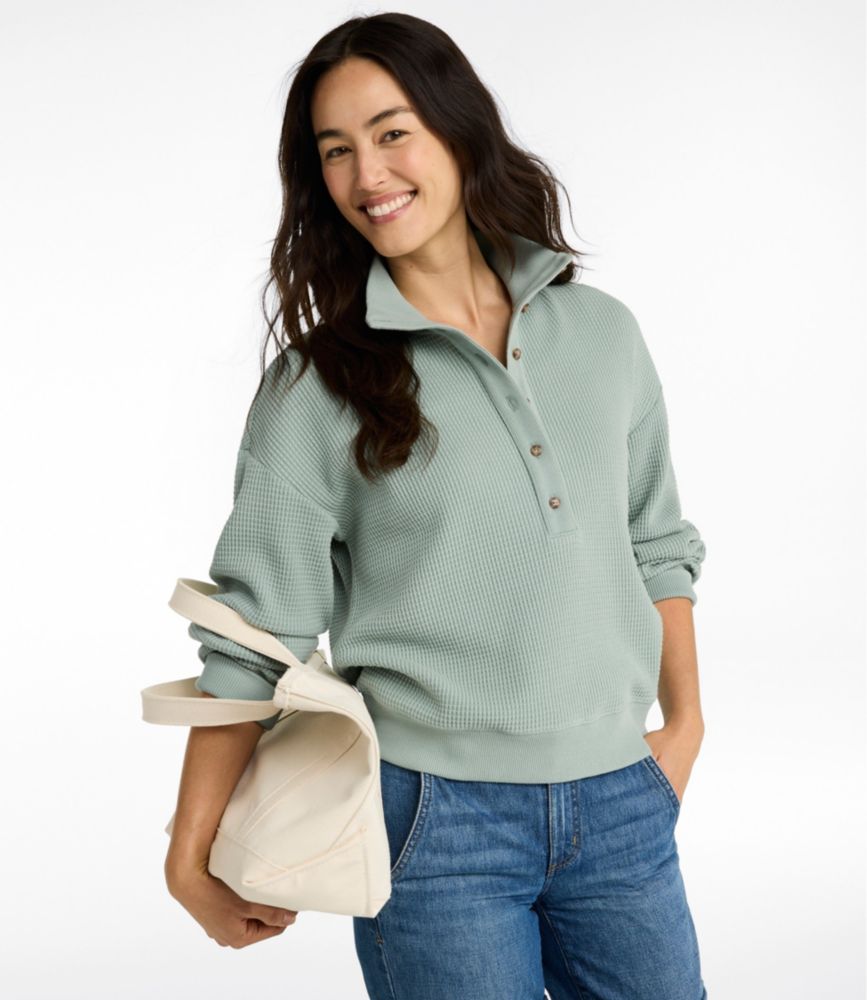 Women's Sunwashed Waffle Top, Mockneck Henley, New