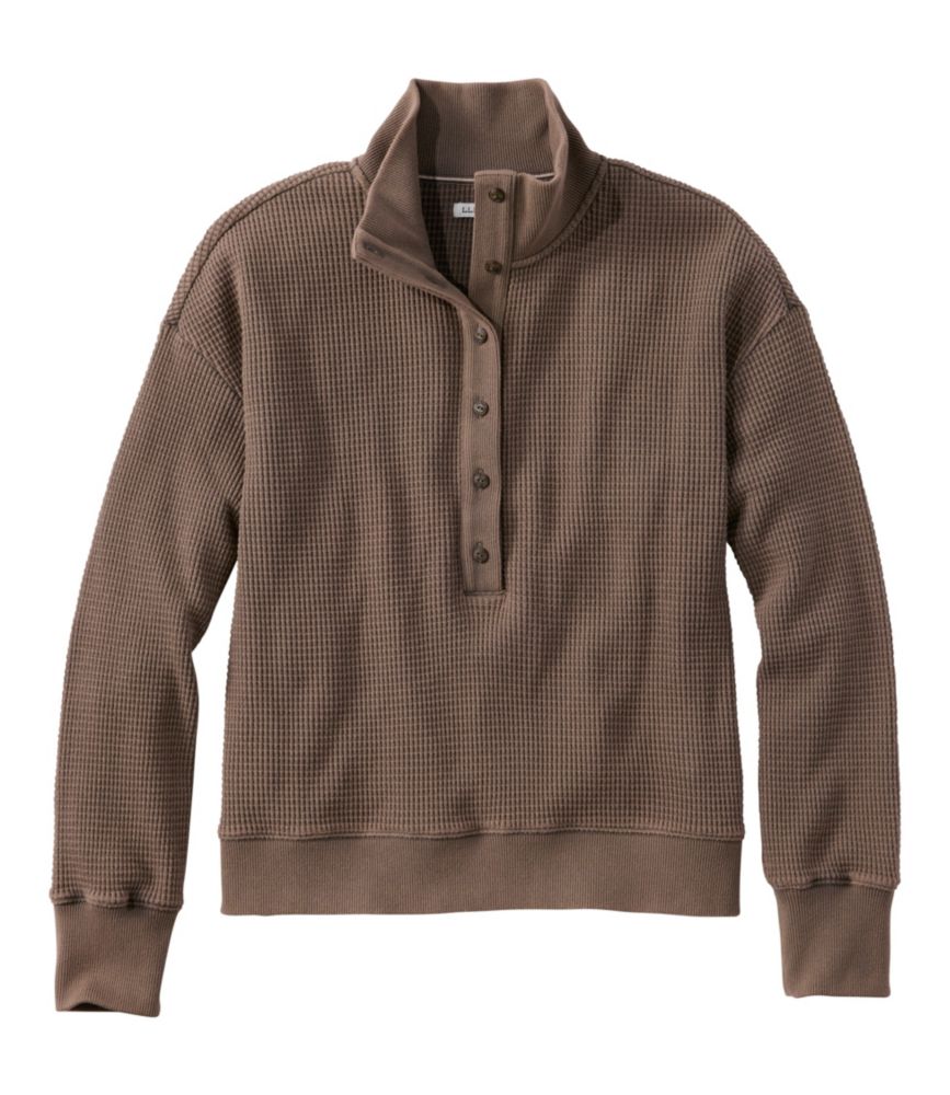 Women's Sunwashed Waffle Top, Mockneck Henley