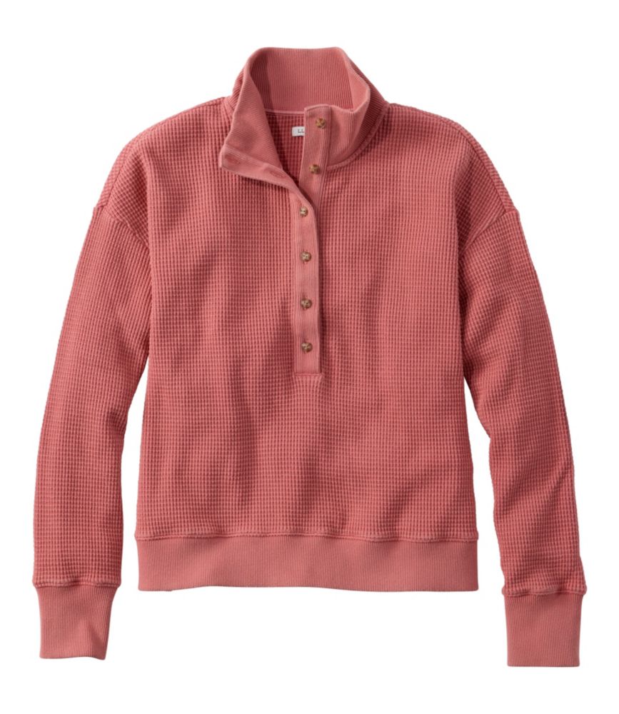 Women's Sunwashed Waffle Top, Mockneck Henley