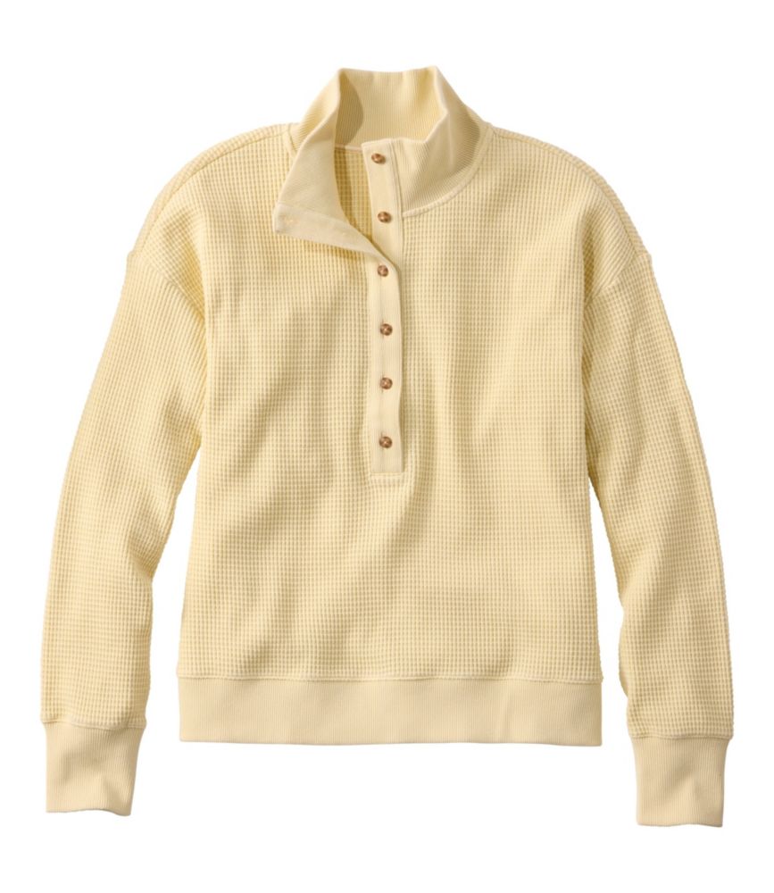 Women's Sunwashed Waffle Top, Mockneck Henley