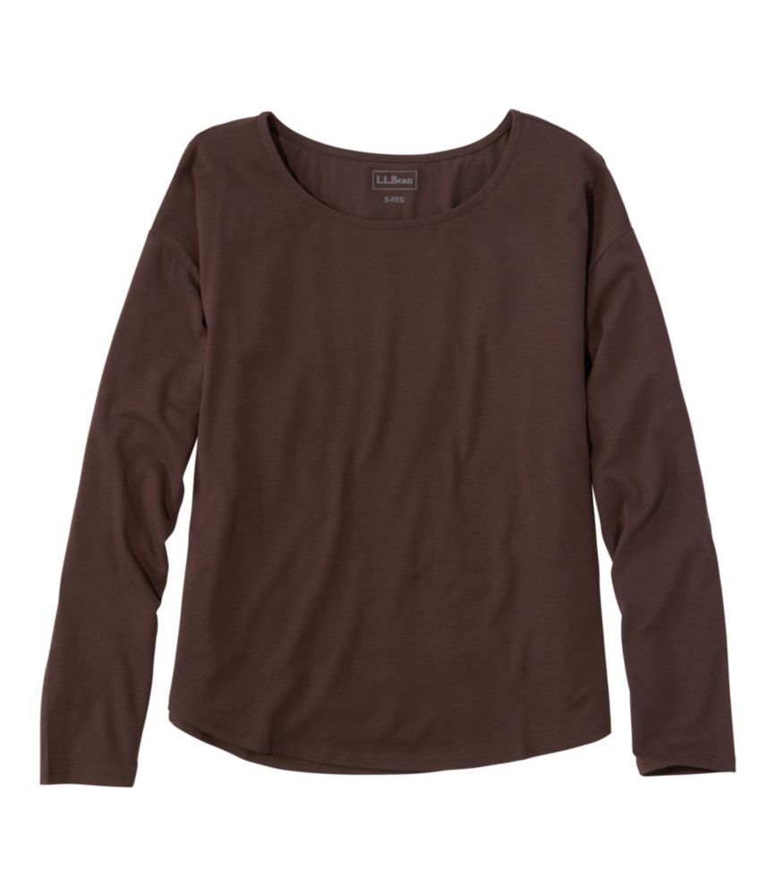 Women's Soft Stretch Supima-Blend Tee, Long Dolman-Sleeve Jewelneck