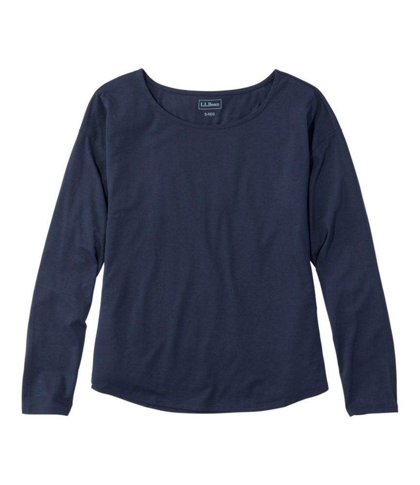 Women's Soft Stretch Supima-Blend Tee, Long Dolman-Sleeve Jewelneck