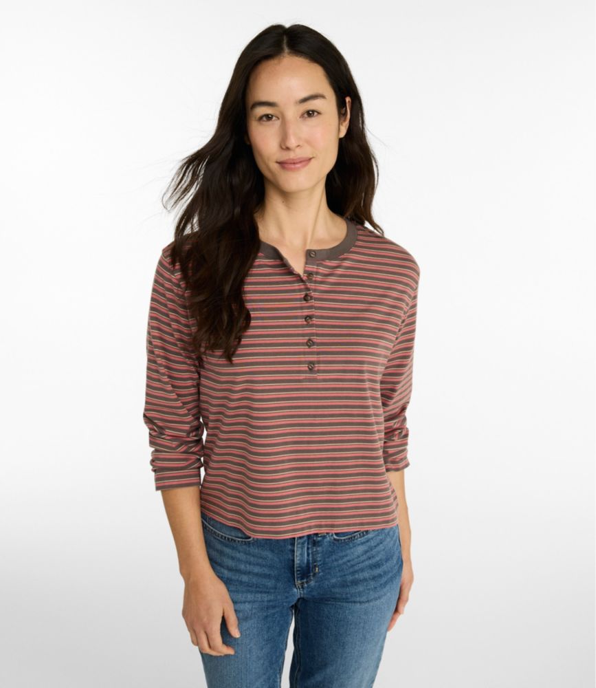 Women's Sunwashed Tee, Long-Sleeve Cropped Boxy Henley Novelty, New