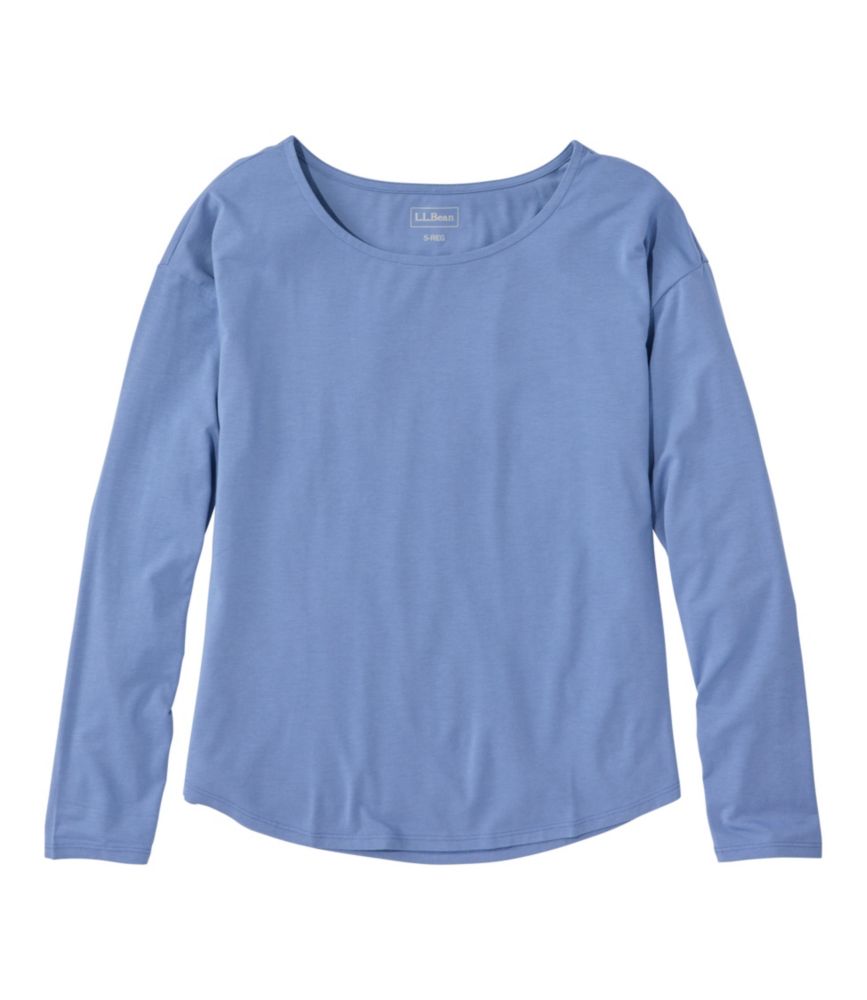 Women's Soft Stretch Supima-Blend Tee, Long Dolman-Sleeve Jewelneck