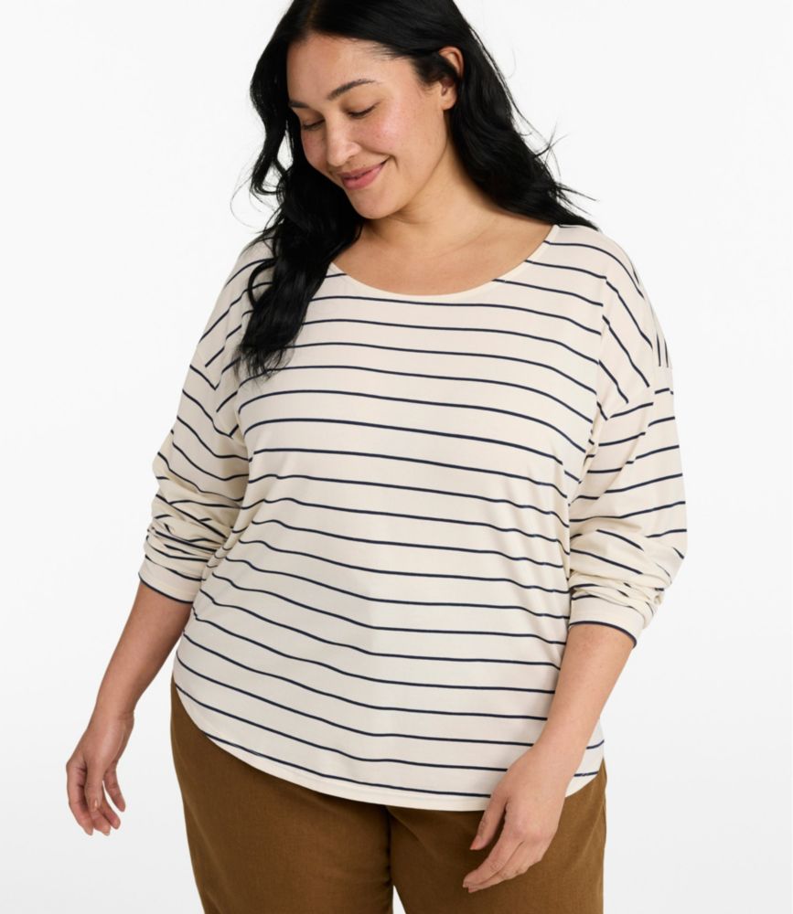 Women's Soft Stretch Supima-Blend Tee, Long Dolman-Sleeve Jewelneck Stripe