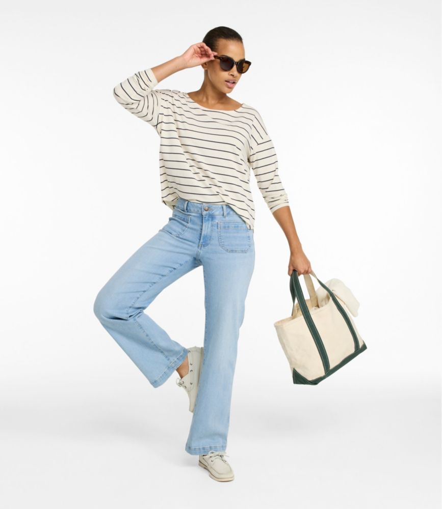 Women's Soft Stretch Supima-Blend Tee, Long Dolman-Sleeve Jewelneck Stripe, Sailcloth/Classic Navy, small image number 4