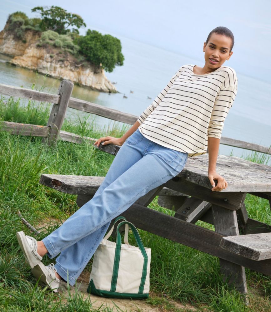 Women's Soft Stretch Supima-Blend Tee, Long Dolman-Sleeve Jewelneck Stripe, Sailcloth/Classic Navy, small image number 6