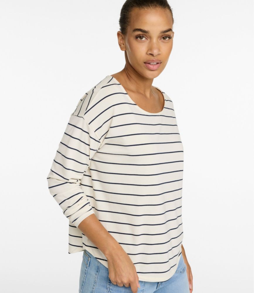 Women's Soft Stretch Supima-Blend Tee, Long Dolman-Sleeve Jewelneck Stripe, Sailcloth/Classic Navy, small image number 13