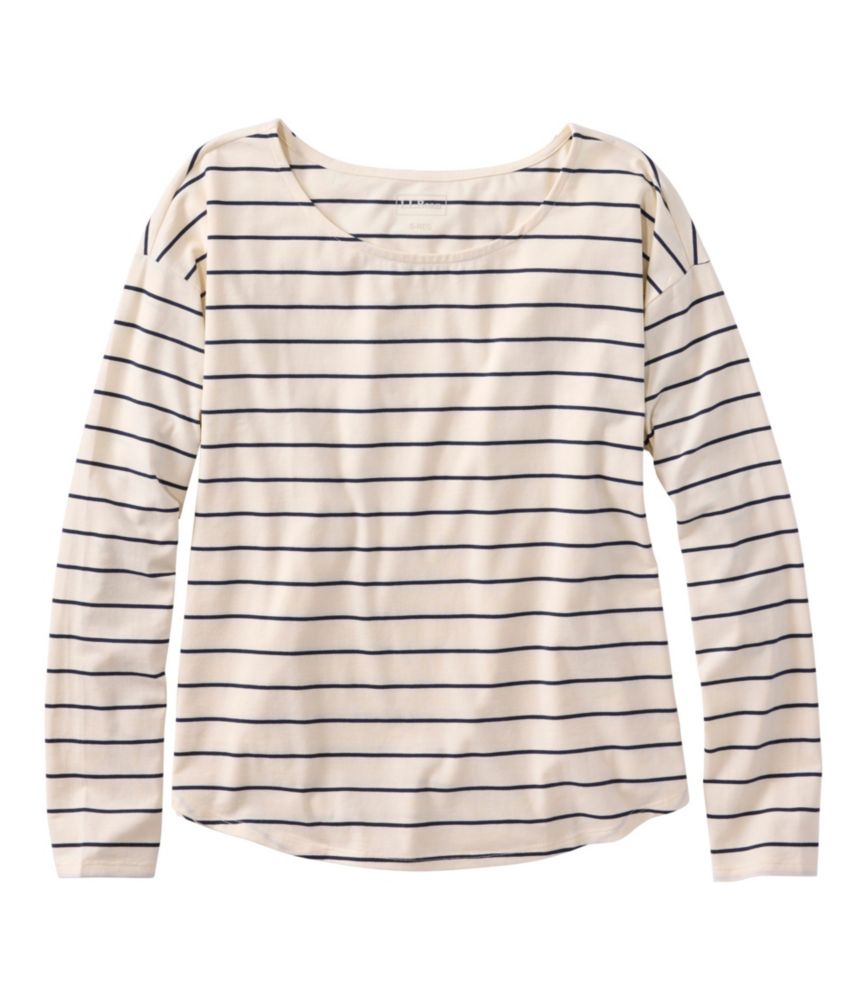 Women's Soft Stretch Supima-Blend Tee, Long Dolman-Sleeve Jewelneck Stripe, New