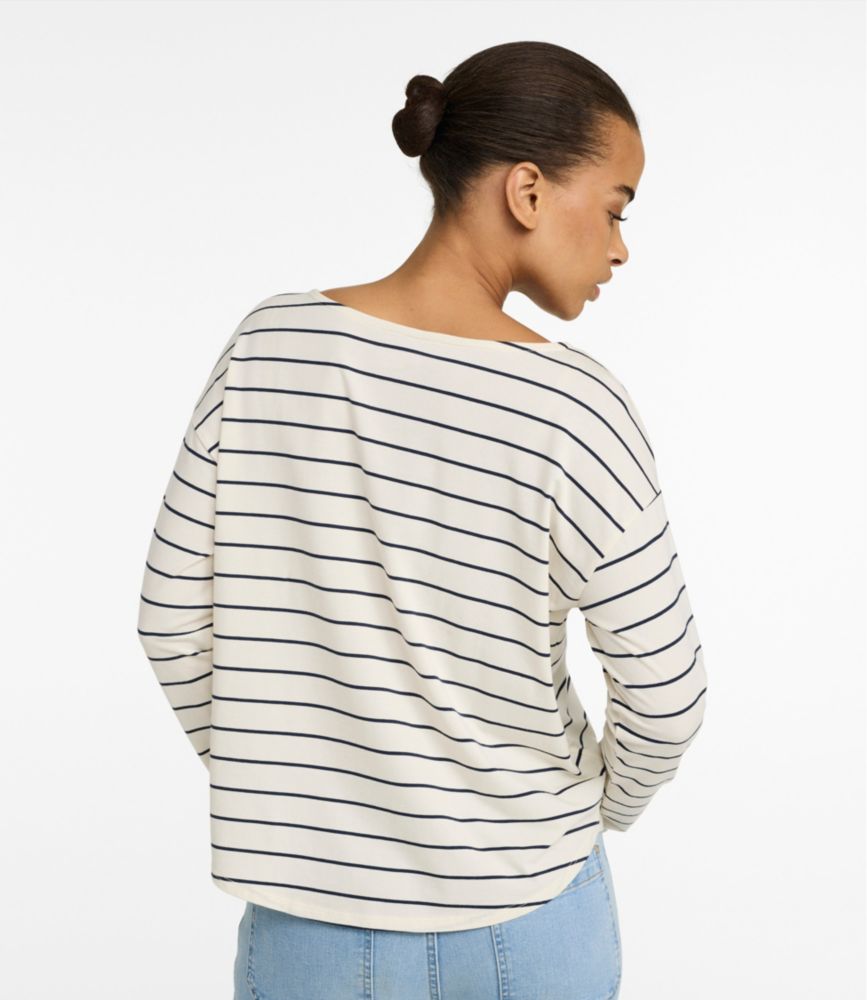 Women's Soft Stretch Supima-Blend Tee, Long Dolman-Sleeve Jewelneck Stripe
