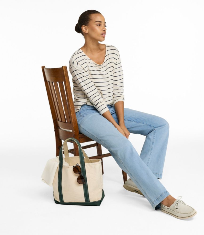 Women's Soft Stretch Supima-Blend Tee, Long Dolman-Sleeve Jewelneck Stripe