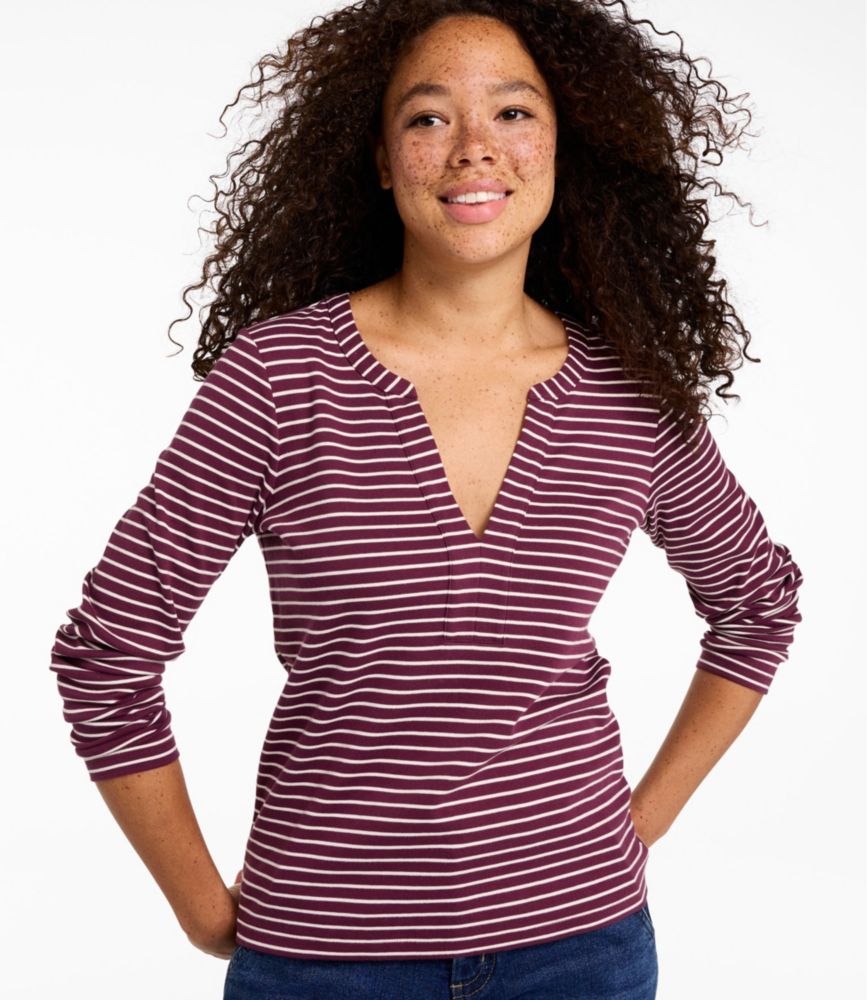 Women's L.L.Bean Tee, Long-Sleeve Splitneck Stripe, New